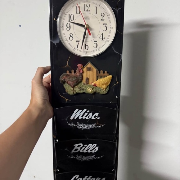 Other - Black and White Wall Clock with Rooster Design